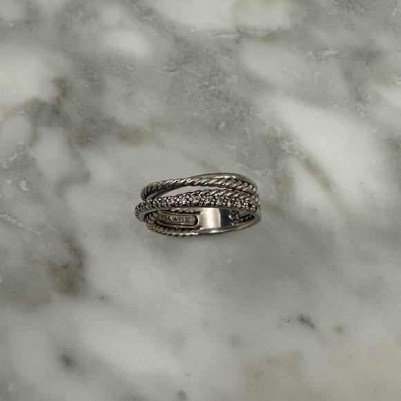 Crossover Band Ring in Sterling Silver with Pavé Diamonds - Picture 6 of 6